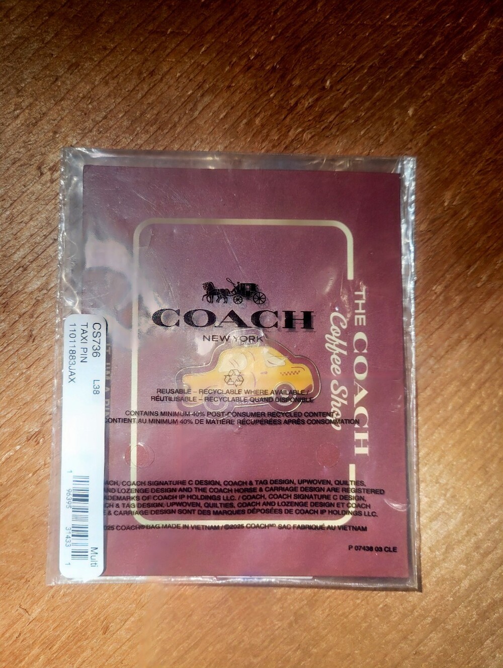Coach NY Taxi Car Pin Gold Logo Accent